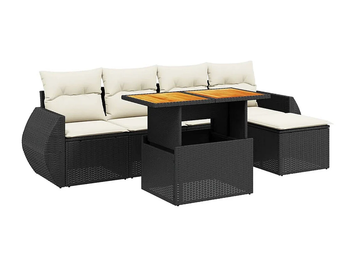 6-tlg. Garten-Sofagarnitur mit Kissen Schwarz Poly Rattan