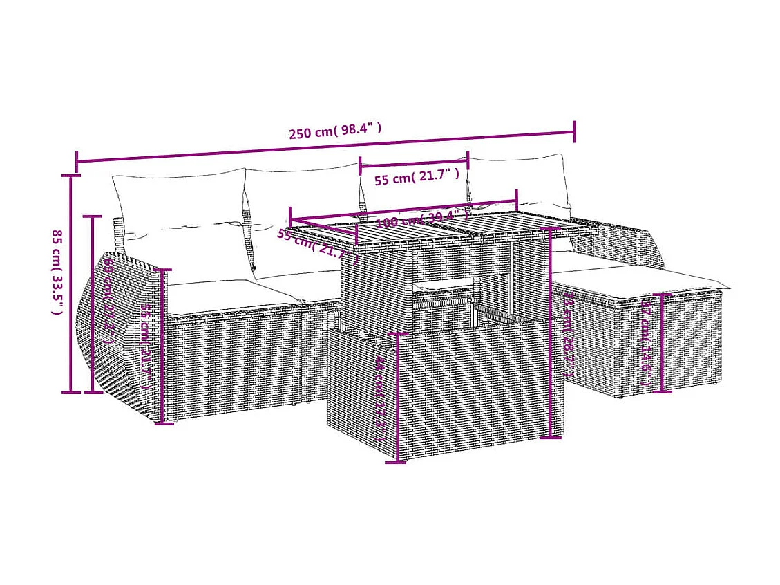 6-tlg. Garten-Sofagarnitur mit Kissen Schwarz Poly Rattan