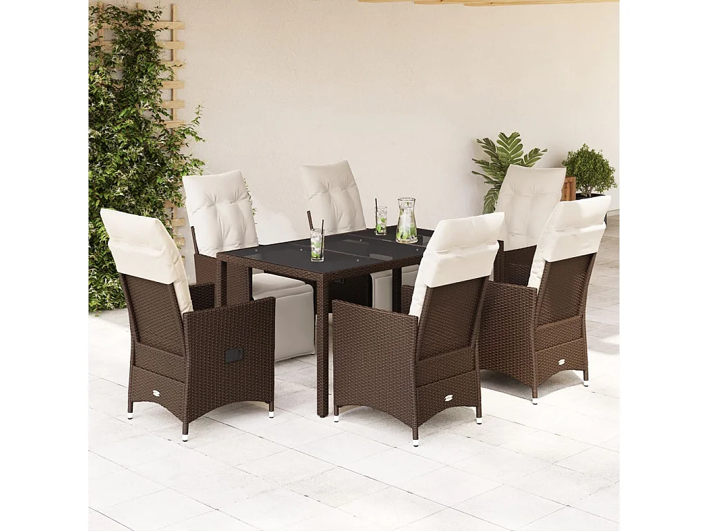 Ensemble de bistro de jardin 7 pcs coussins marron poly rotin