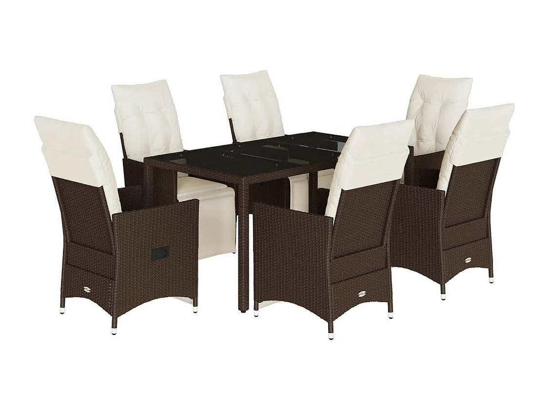 Ensemble de bistro de jardin 7 pcs coussins marron poly rotin