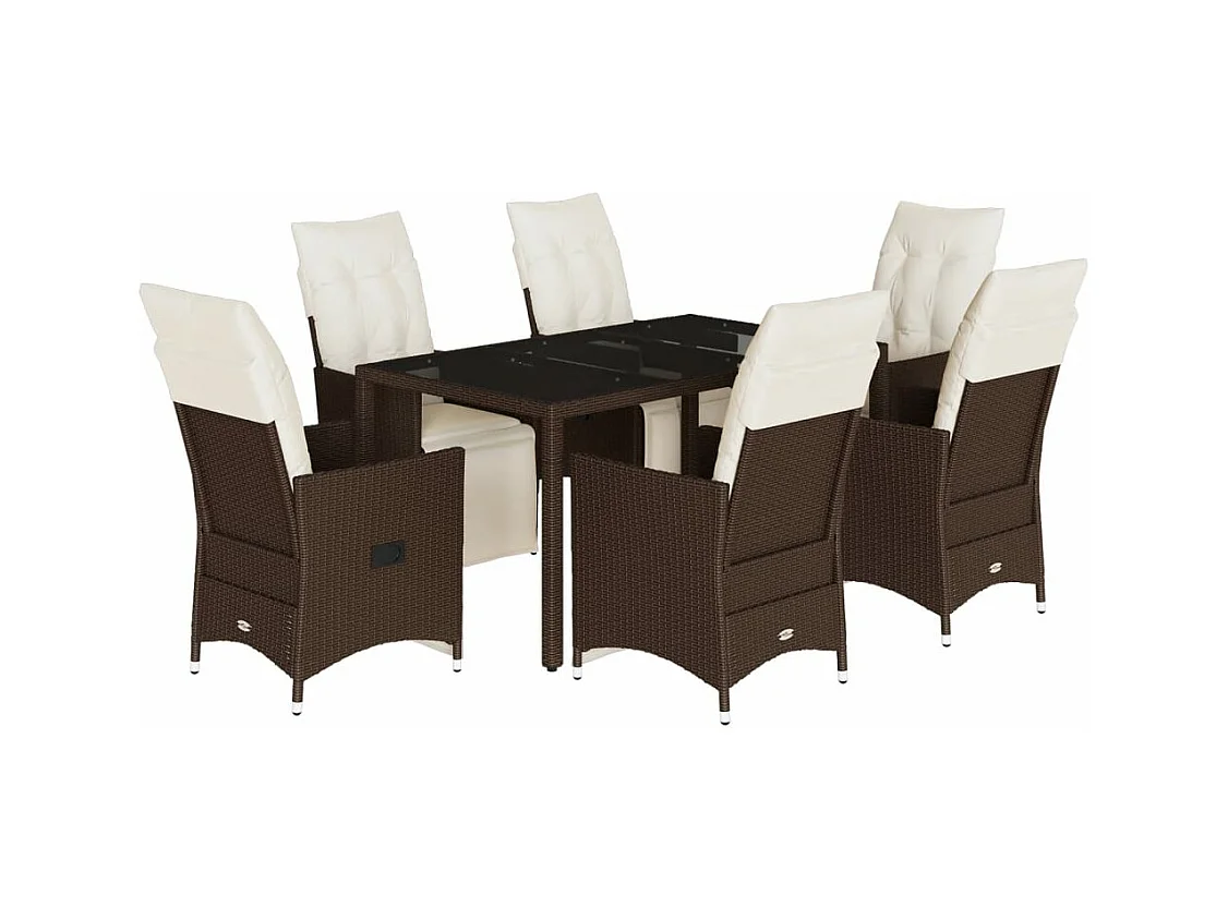 Ensemble de bistro de jardin 7 pcs coussins marron poly rotin