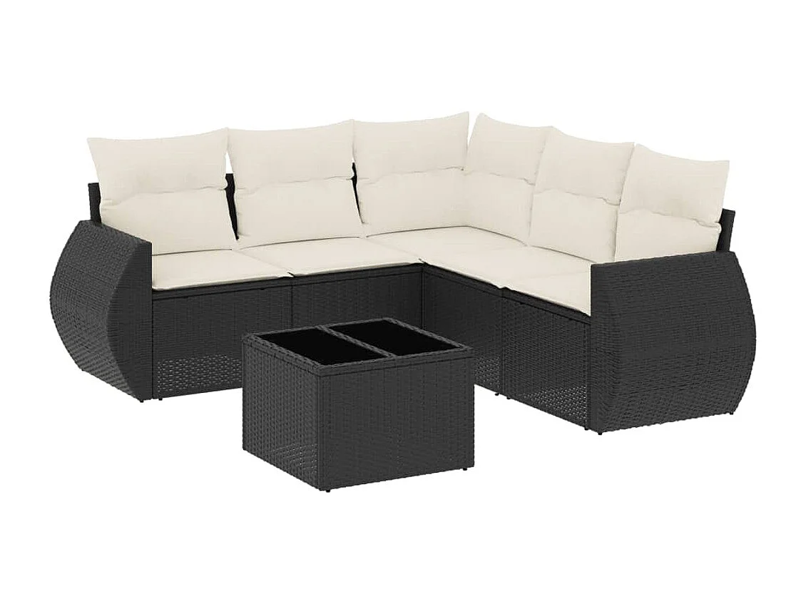 Salon de jardin 6 pcs avec coussins noir résine tressée