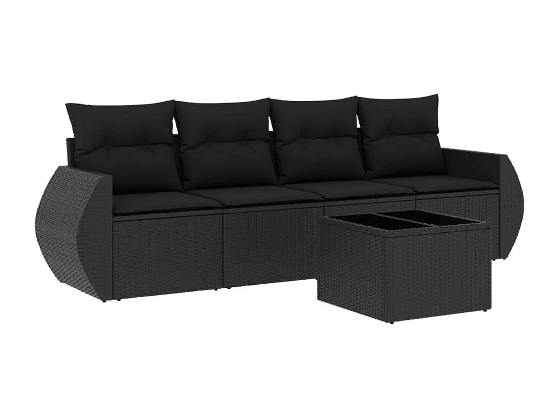 5 pcs conjunto sofás de jardim com almofadões vime PE preto