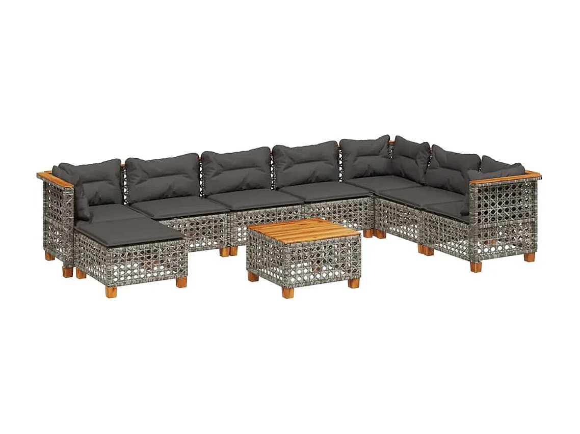 Set Divano da Giardino 9 pz con Cuscini Grigio in Polyrattan
