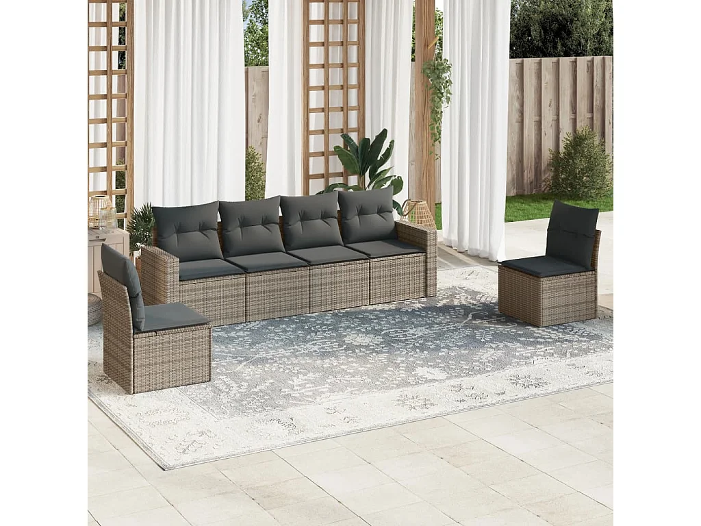 Set Divano da Giardino 6 pz con Cuscini Grigio in Polyrattan
