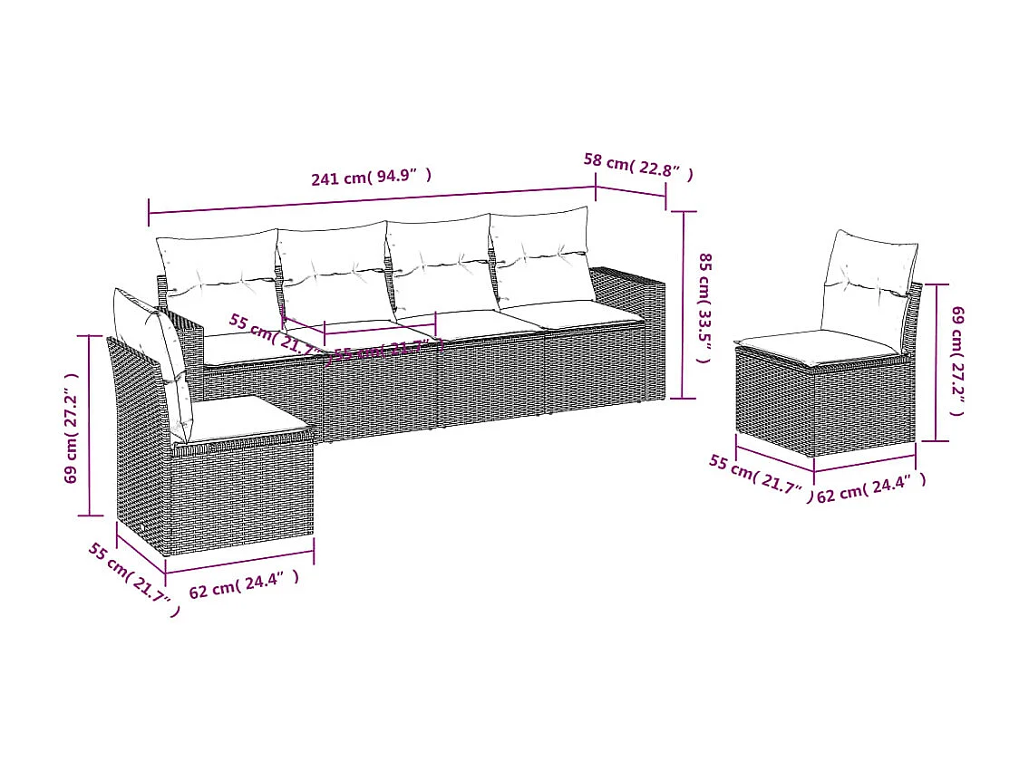Set Divano da Giardino 6 pz con Cuscini Grigio in Polyrattan