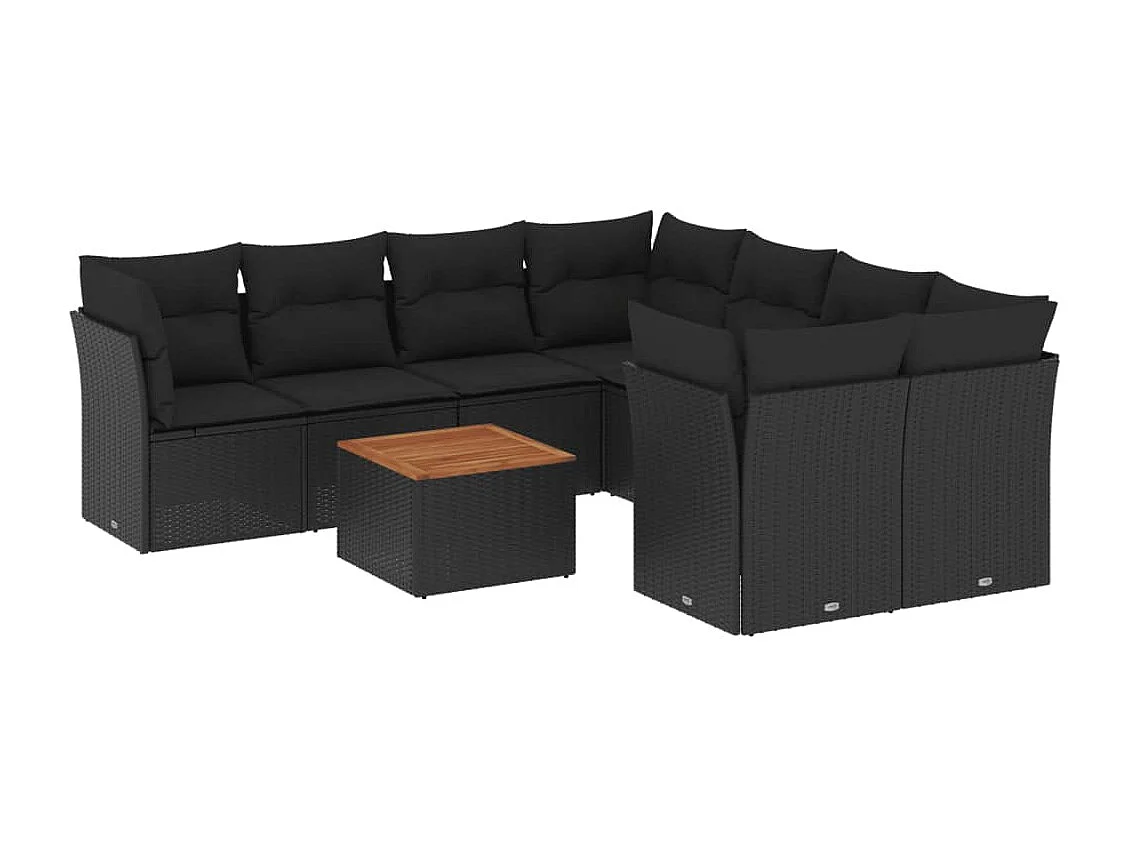 Set Divani da Giardino 9 pz con Cuscini Nero in Polyrattan