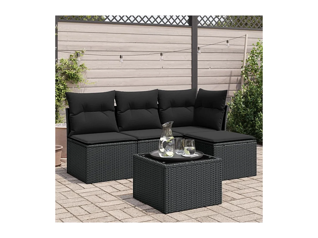 Set Divani da Giardino 5 pz con Cuscini in Polyrattan Nero
