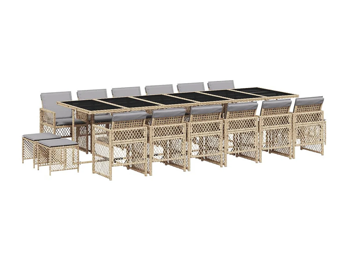 Ensemble à manger de jardin et coussins 17 pcs beige