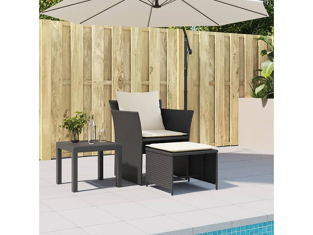 Tuinstoel met voetenbank poly rattan zwart