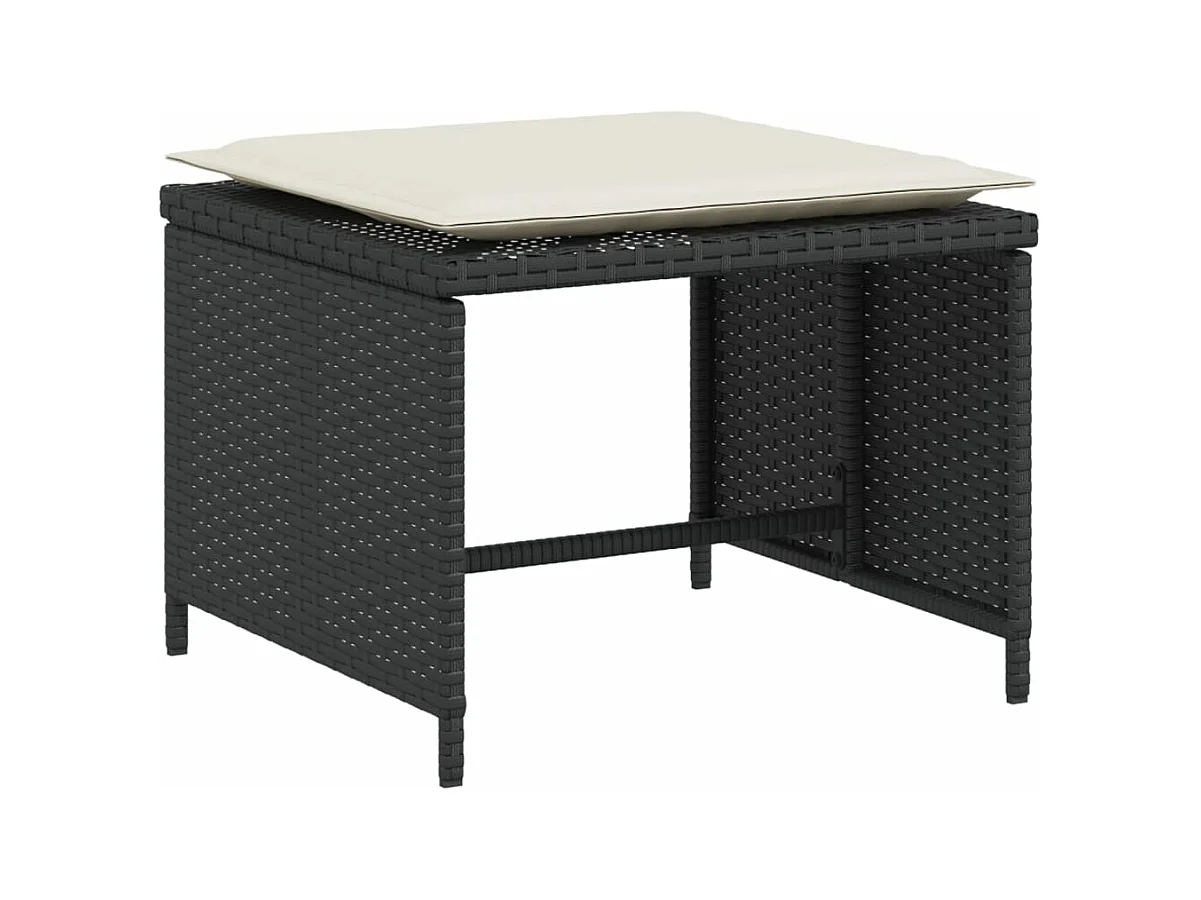 Tuinstoel met voetenbank poly rattan zwart