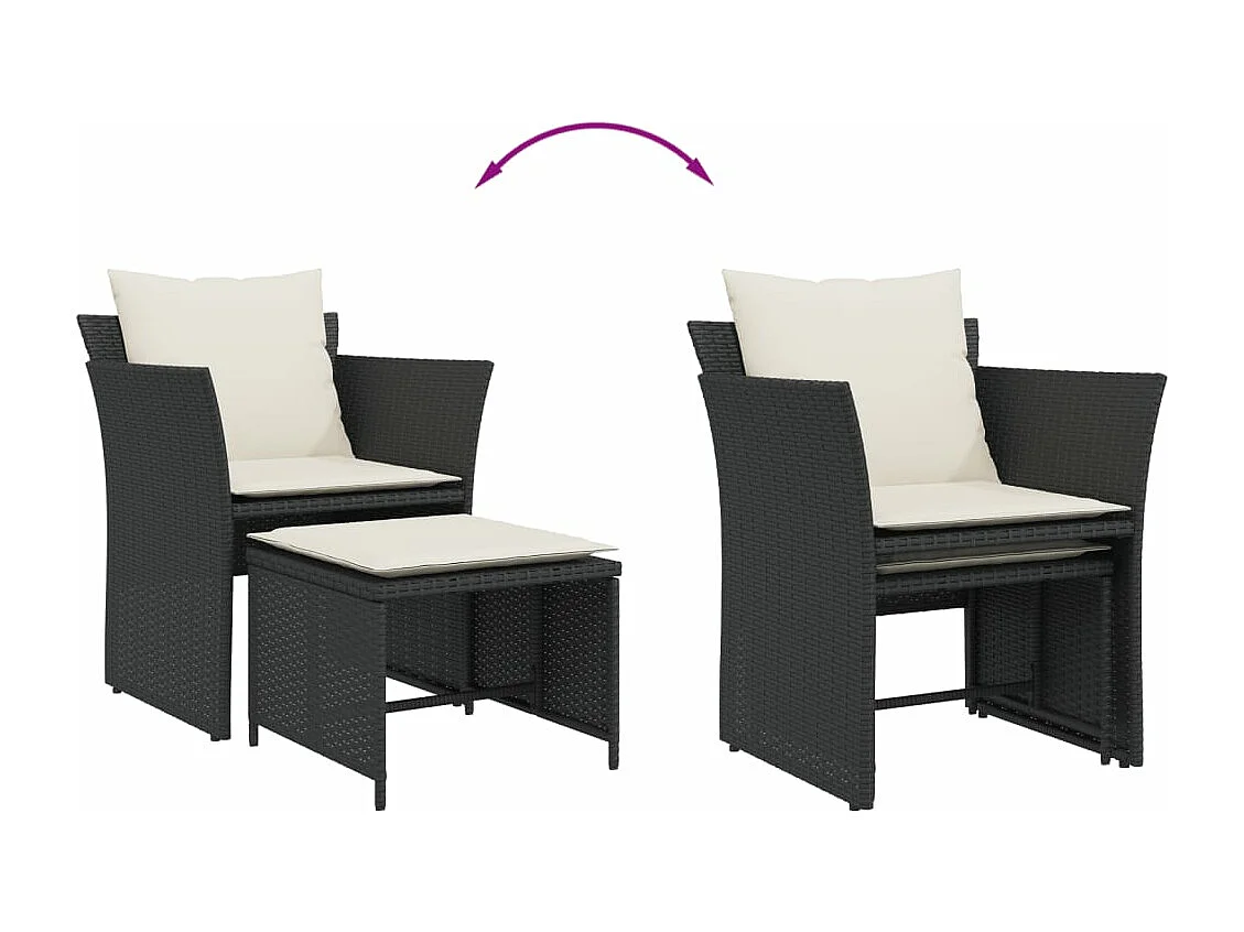 Tuinstoel met voetenbank poly rattan zwart