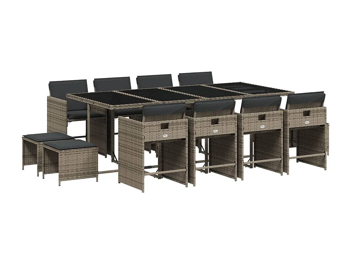 Ensemble à manger de jardin coussins 13 pcs gris résine tressée