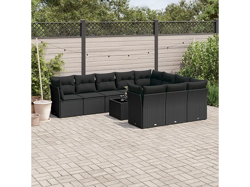 Set Divani da Giardino 11 pz con Cuscini in Polyrattan Nero