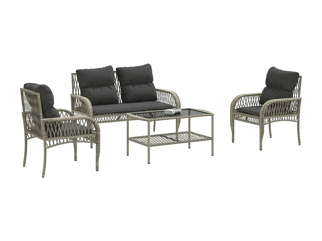 Set Divano da Giardino 4pz con Cuscini Grigio Chiaro Polyrattan