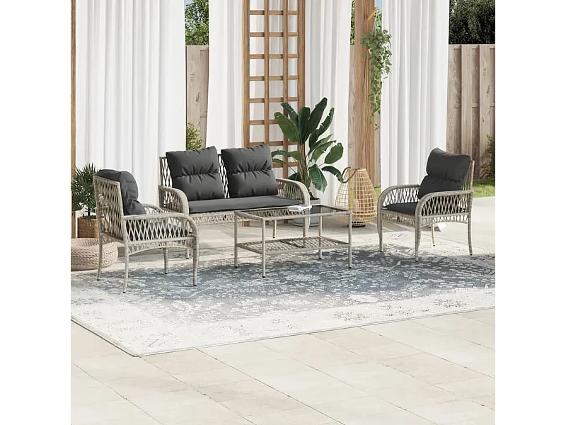 4-delige Loungeset met kussens poly rattan lichtgrijs