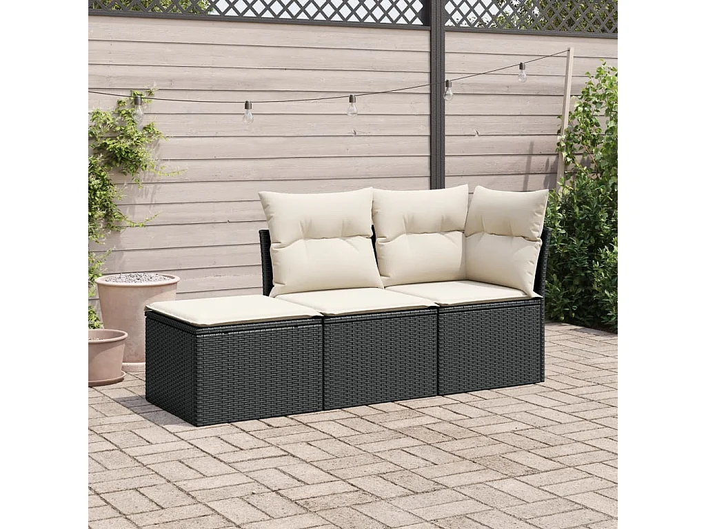 Set Divani da Giardino 3 pz con Cuscini in Polyrattan Nero