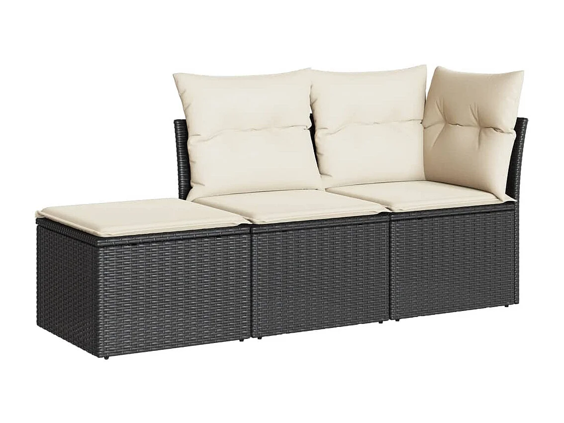 Set Divani da Giardino 3 pz con Cuscini in Polyrattan Nero