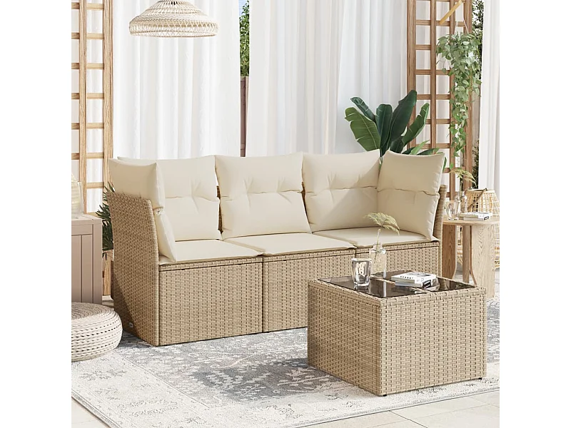 Salon de jardin avec coussins 4 pcs beige résine tressée
