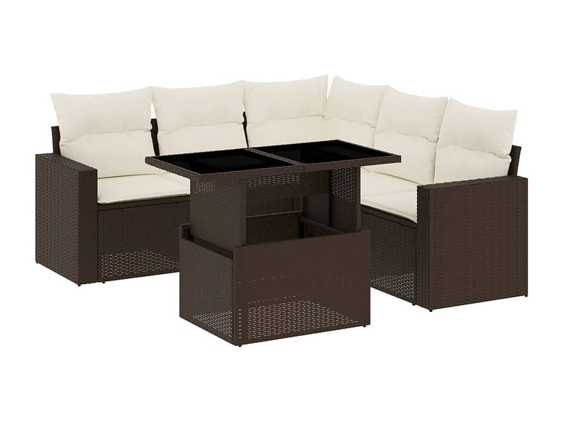 6-tlg. Garten-Sofagarnitur mit Kissen Braun Poly Rattan