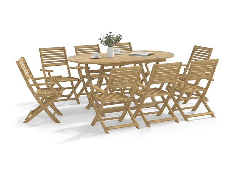 Set da Pranzo da Giardino 9 pz Legno Massello di Acacia