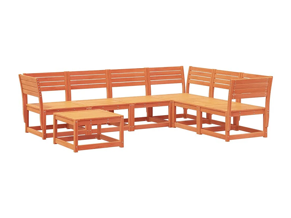 Salon de jardin 7 pcs cire marron bois de pin massif