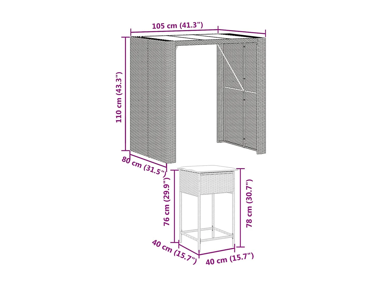 5-tlg. Gartenbar-Set mit Kissen Grau Poly Rattan
