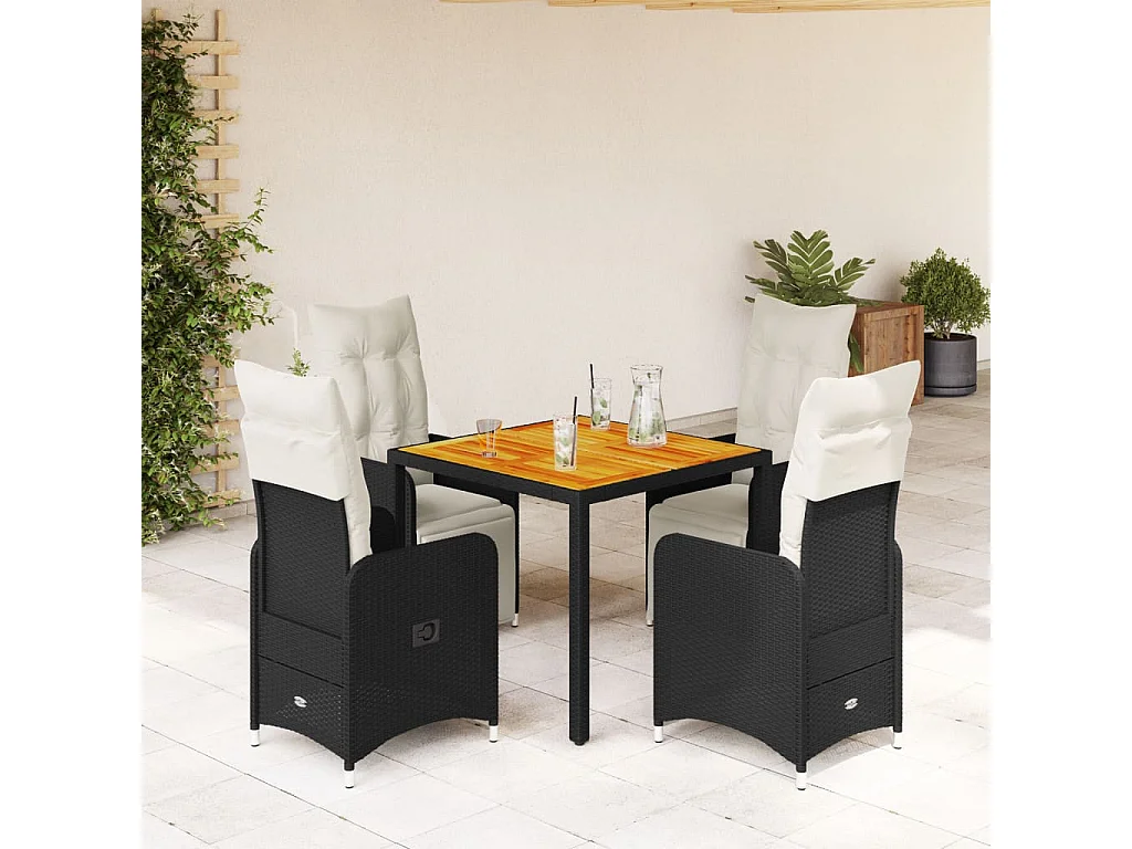 Set Bistrò da Giardino 5 pz con Cuscini in Polyrattan Nero