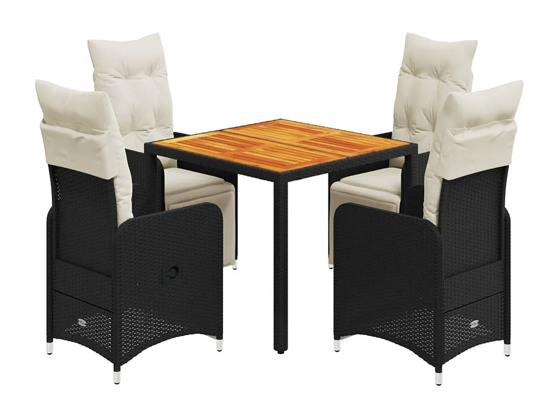 Set Bistrò da Giardino 5 pz con Cuscini in Polyrattan Nero