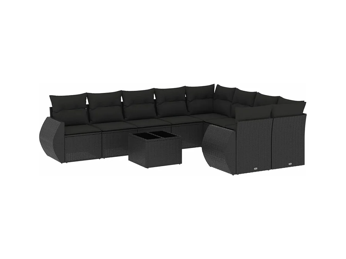 Salon de jardin 10 pcs avec coussins noir résine tressée