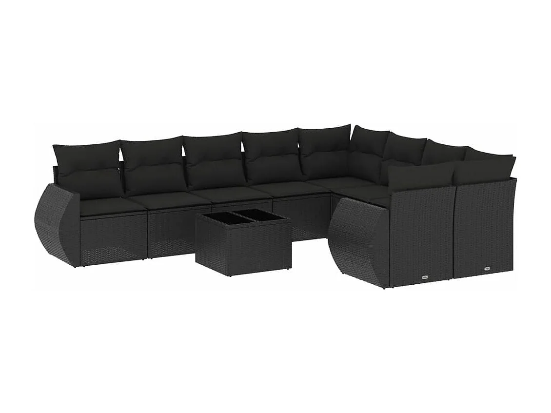 Salon de jardin 10 pcs avec coussins noir résine tressée