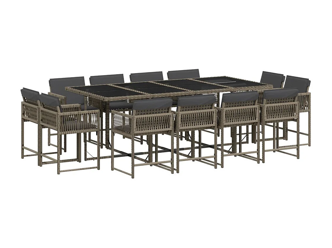 Ensemble à manger de jardin coussins 13 pcs gris résine tressée