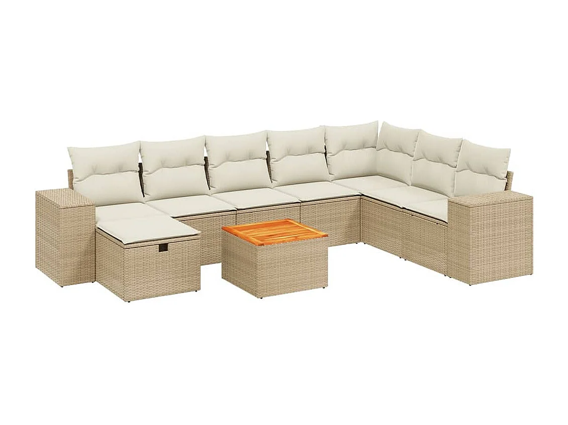 Salon de jardin avec coussins 9 pcs beige résine tressée