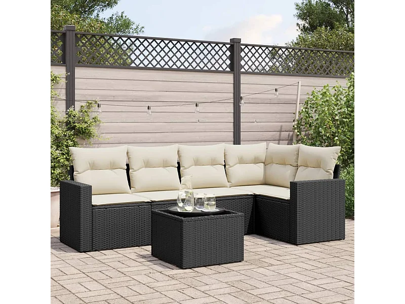 Set Divano da Giardino 6 pz con Cuscini Nero in Polyrattan