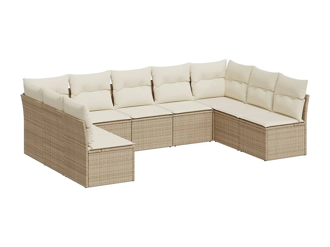 Salon de jardin avec coussins 9 pcs beige résine tressée