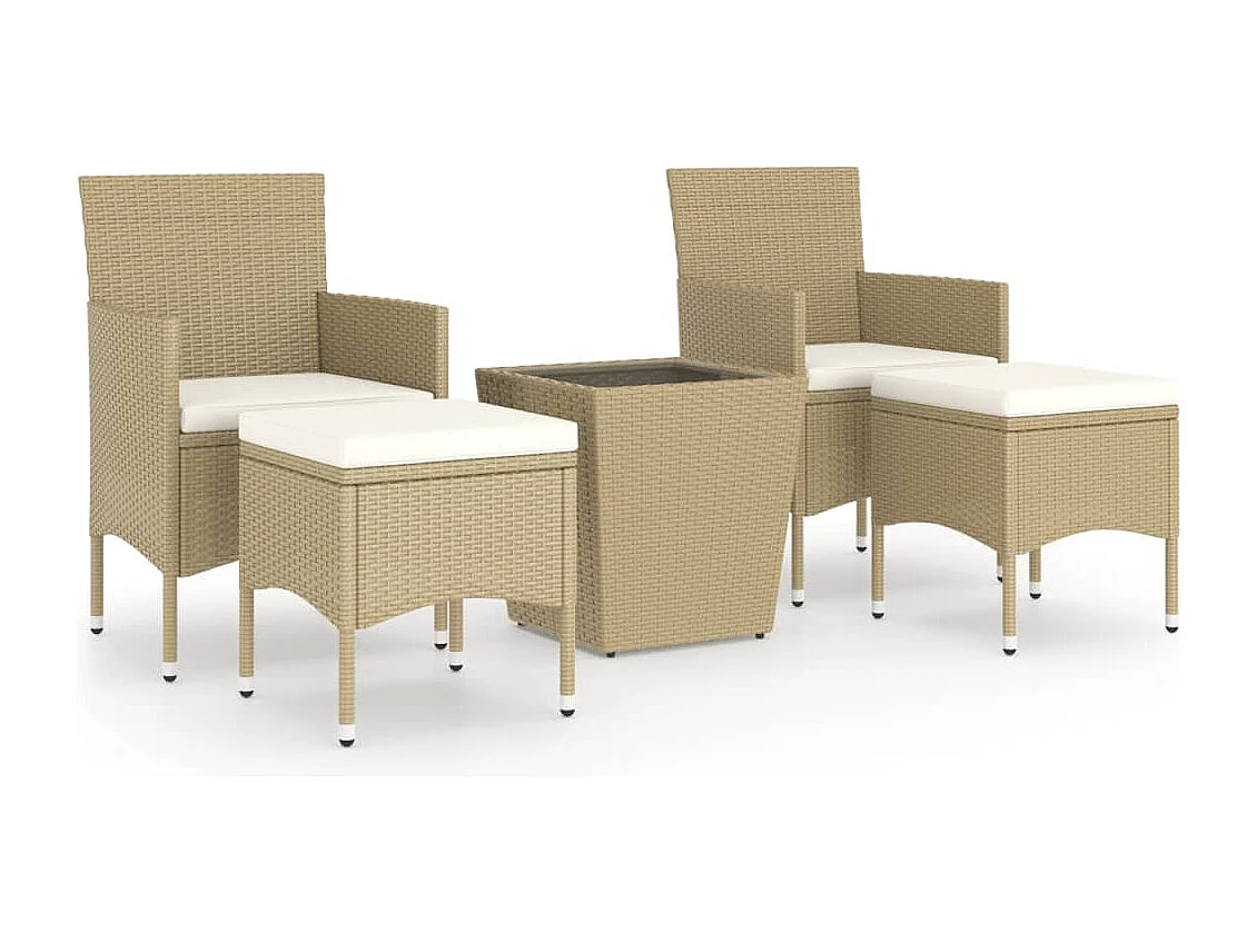 5-delige Bistroset poly rattan en gehard glas beige