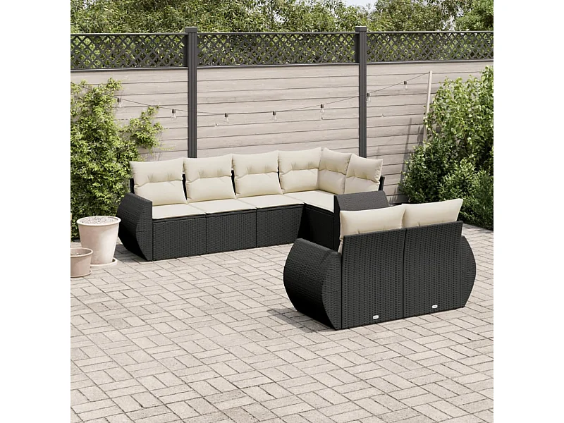 Set Divani da Giardino con Cuscini 7pz Nero Polyrattan