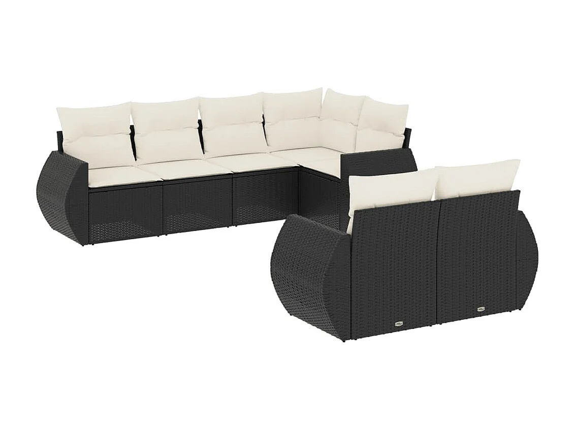 Set Divani da Giardino con Cuscini 7pz Nero Polyrattan
