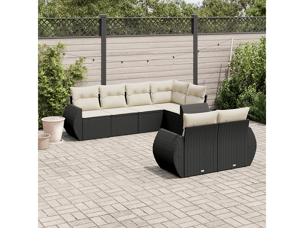Set Divani da Giardino con Cuscini 7pz Nero Polyrattan