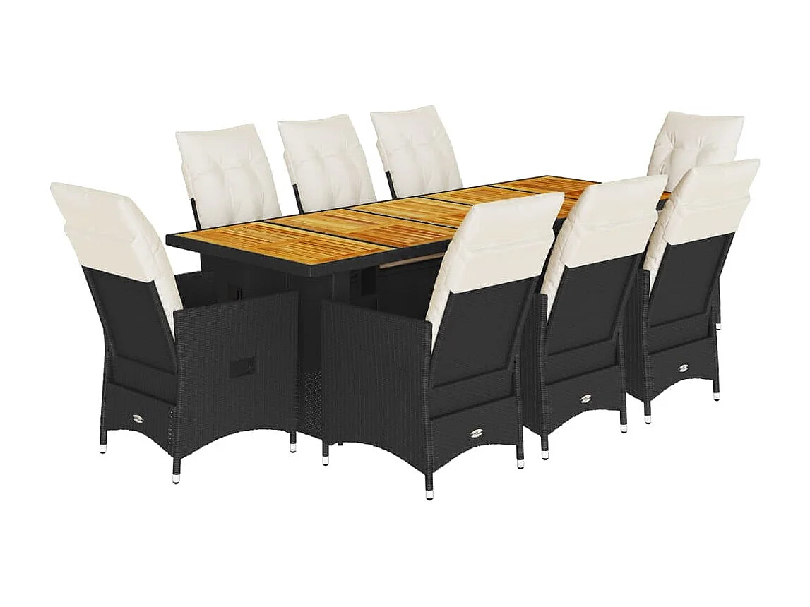 Ensemble de bistro de jardin 9 pcs coussins noir poly rotin