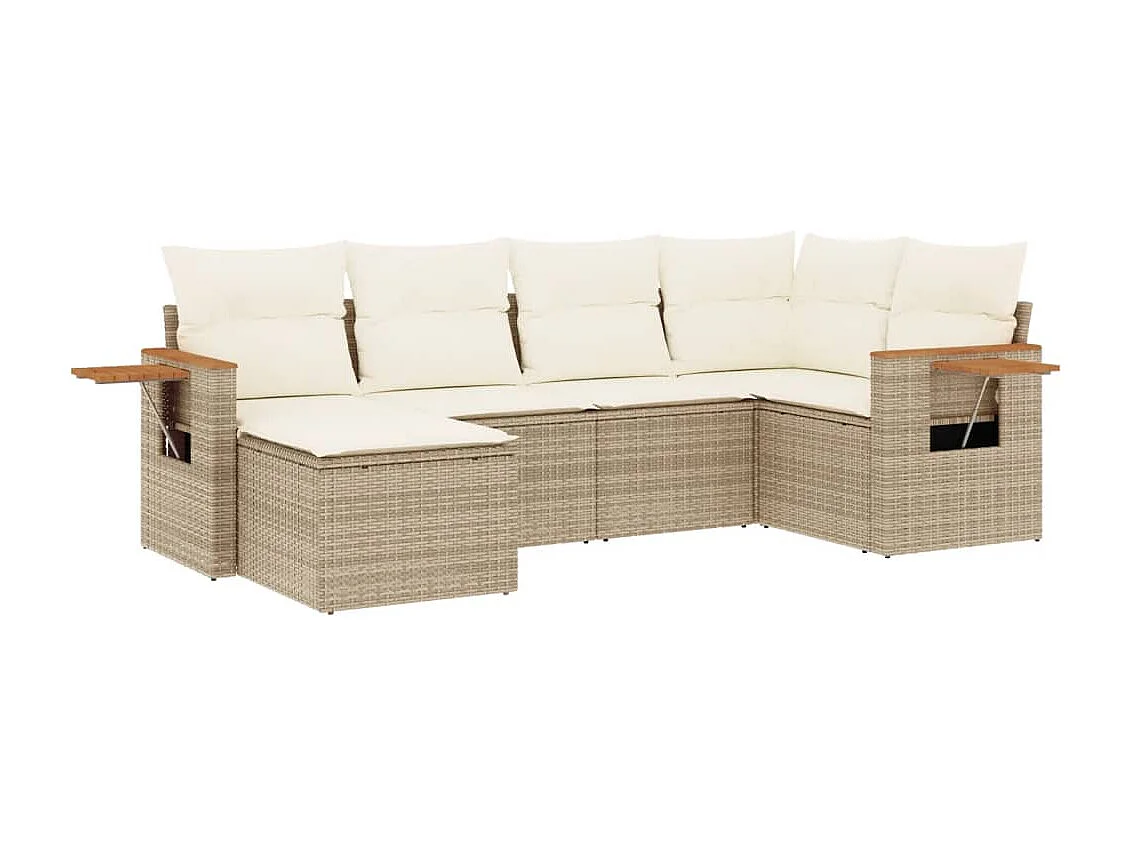 6-delige Loungeset met kussens poly rattan beige