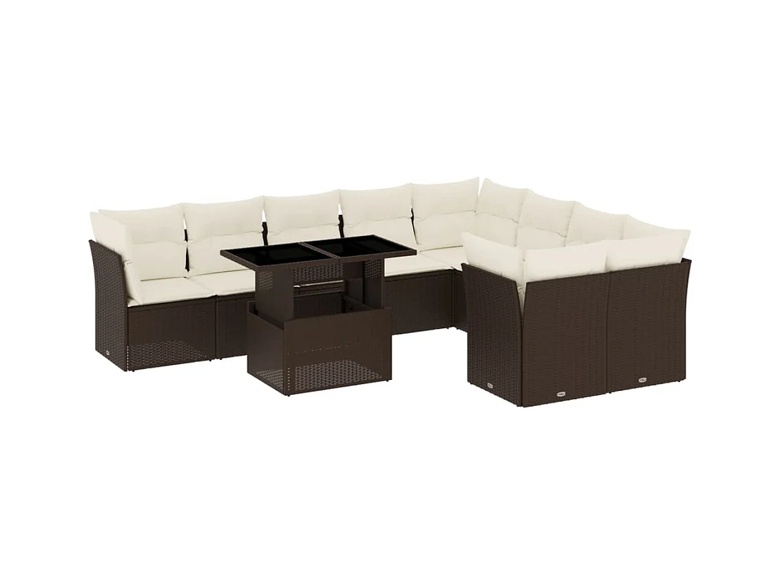 Salon de jardin 10 pcs avec coussins marron résine tressée