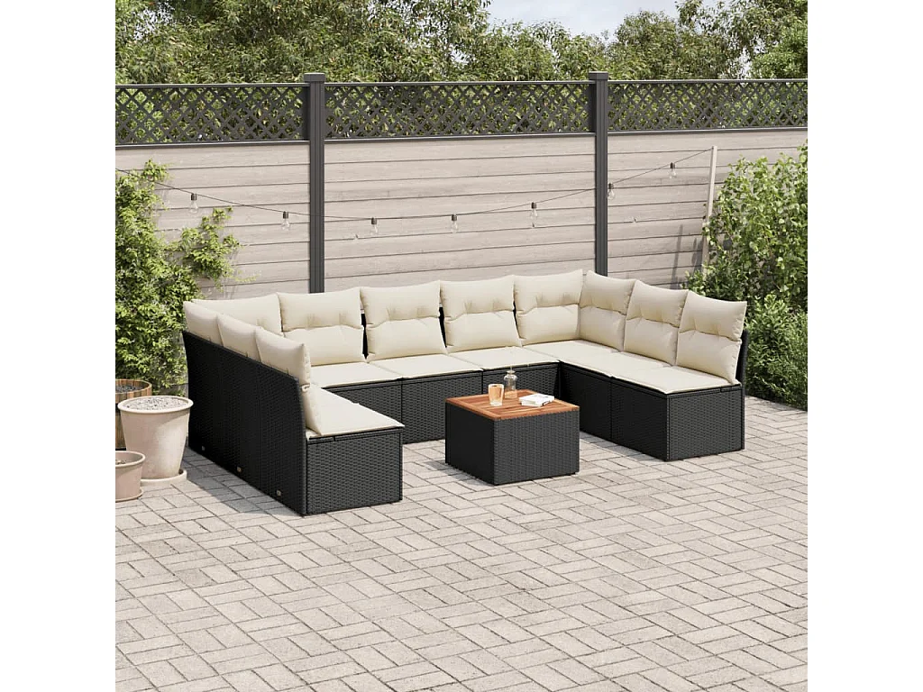10-tlg. Garten-Sofagarnitur mit Kissen Schwarz Poly Rattan
