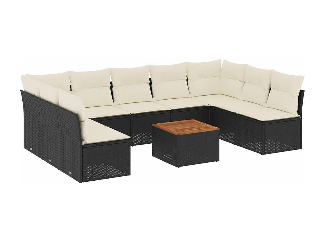 10-tlg. Garten-Sofagarnitur mit Kissen Schwarz Poly Rattan