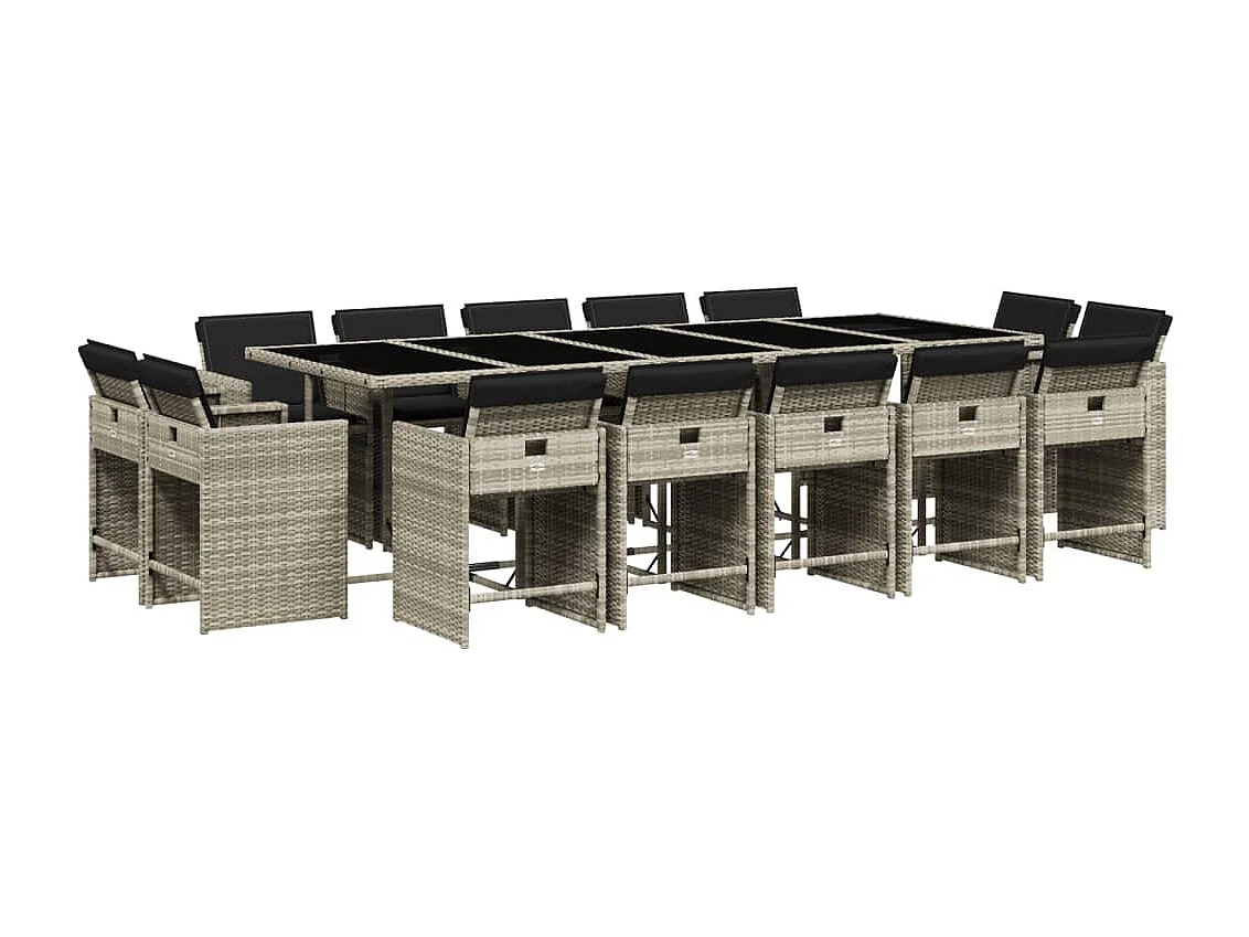 Ensemble à manger de jardin et coussins 15 pcs gris clair rotin