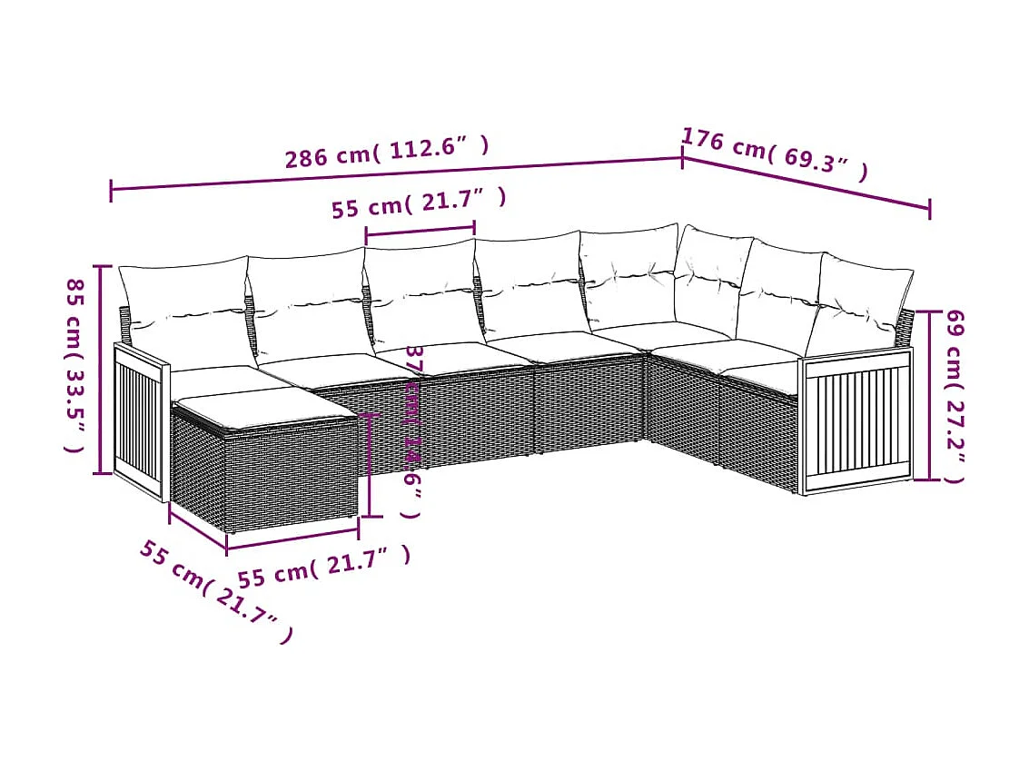 8-tlg. Garten-Sofagarnitur mit Kissen Schwarz Poly Rattan