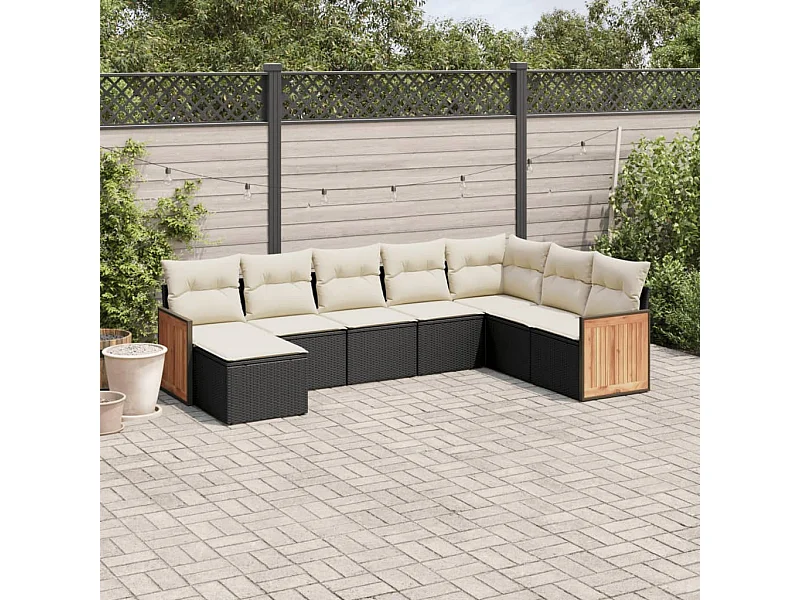8-tlg. Garten-Sofagarnitur mit Kissen Schwarz Poly Rattan