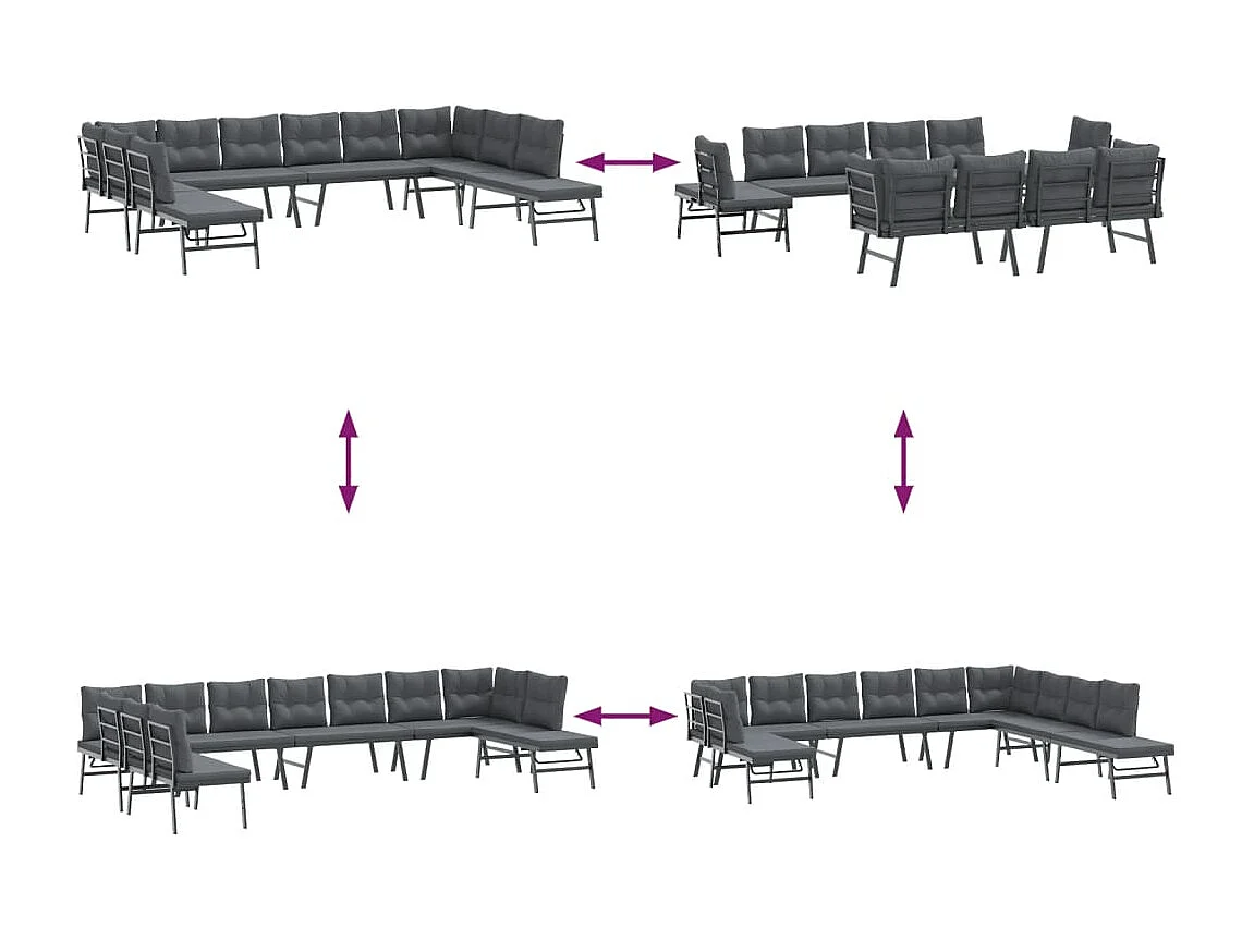 Ensemble de bancs de jardin avec coussins 7 pcs noir