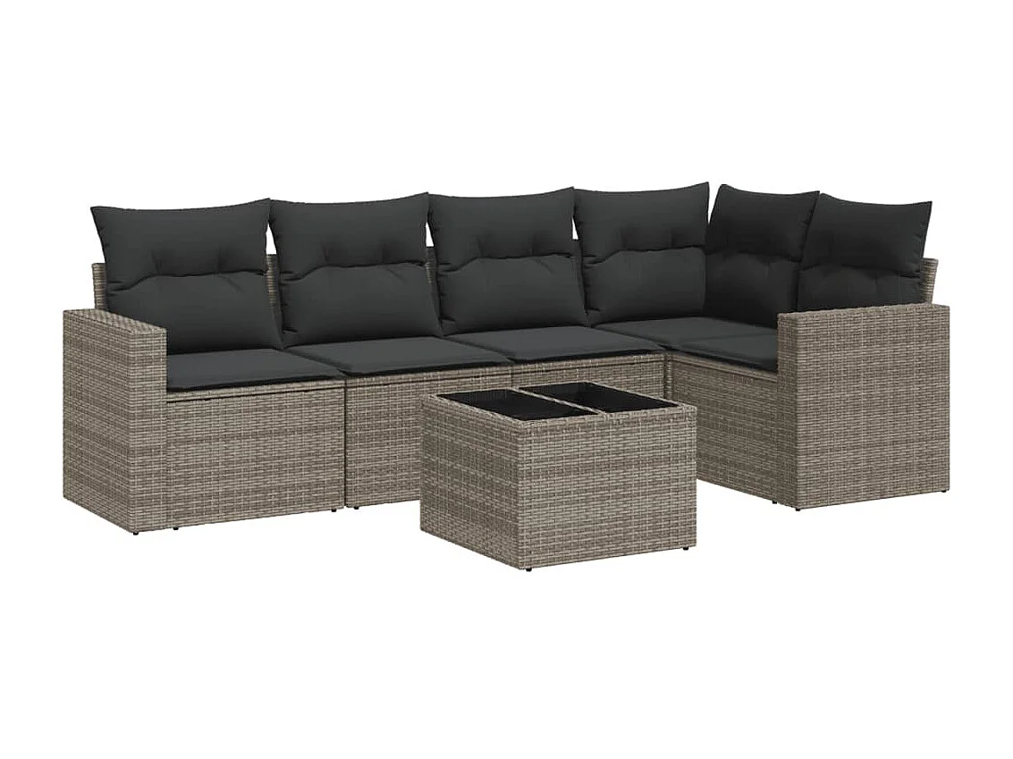 Salon de jardin 6 pcs avec coussins gris résine tressée