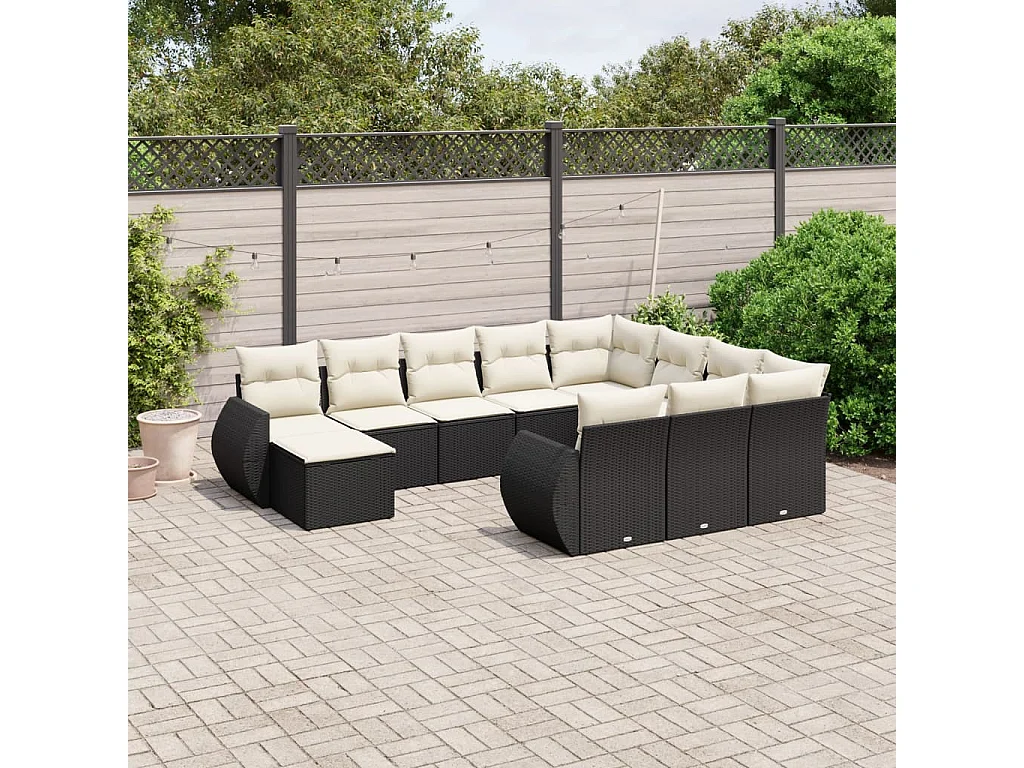 Set Divani da Giardino 11 pz con Cuscini in Polyrattan Nero